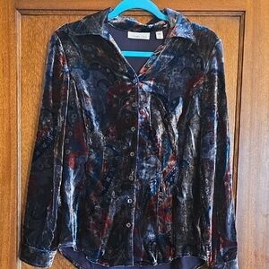 Coldwater Creek Multicolor Velvet Paisley Button-Down Shirt